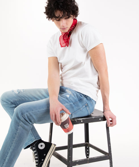 コンフォータブルデニム リペアスリムパンツ(メンズ)