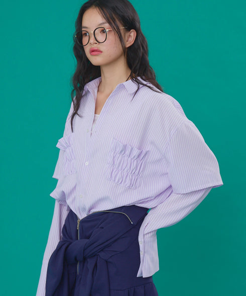 2WAYギャザーポケットビッグストライプシャツ