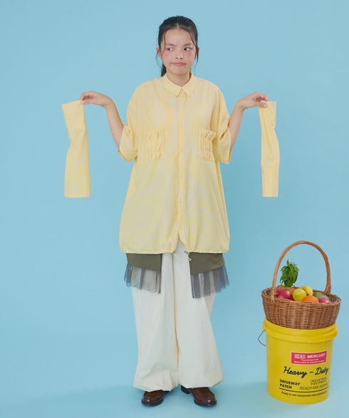 2WAYギャザーポケットビッグストライプシャツ