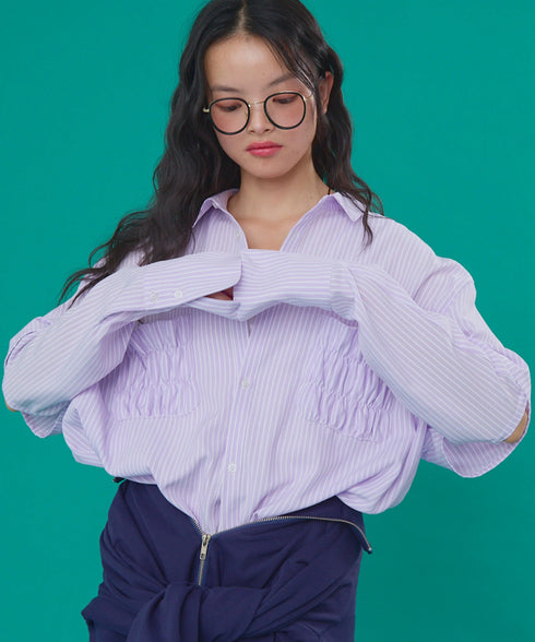 2WAYギャザーポケットビッグストライプシャツ