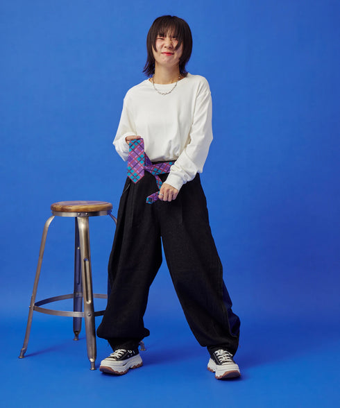 サイドダブルジップワイドデニムパンツ