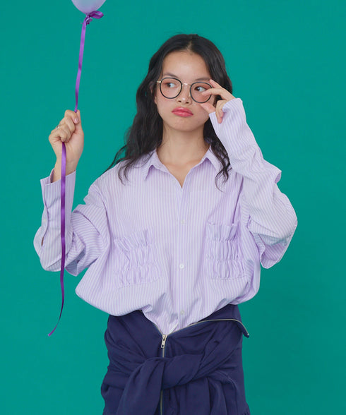 2WAYギャザーポケットビッグストライプシャツ