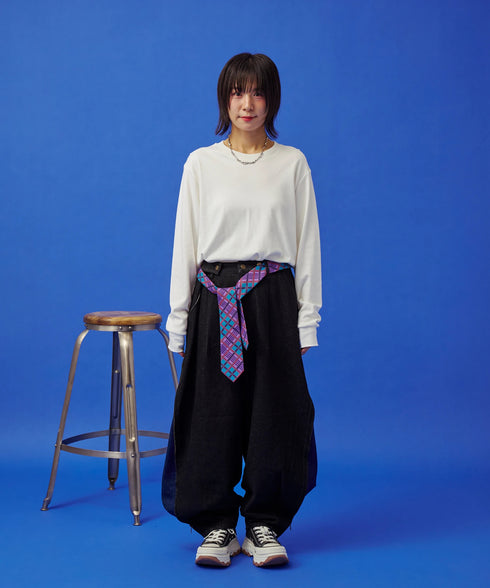 サイドダブルジップワイドデニムパンツ