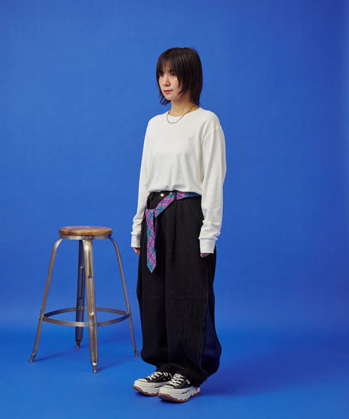 サイドダブルジップワイドデニムパンツ
