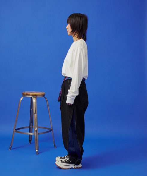 サイドダブルジップワイドデニムパンツ