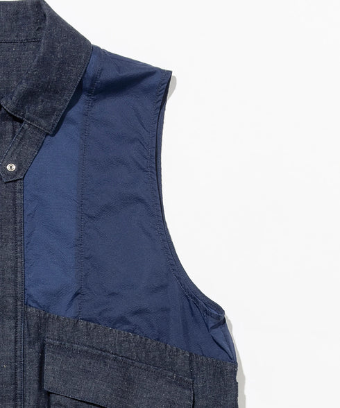 デニム/ナイロン切替ベスト
