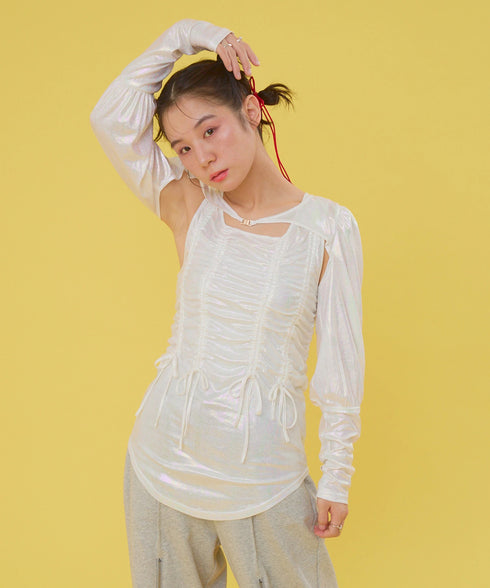 オーロラドッキングシャーリングトップス