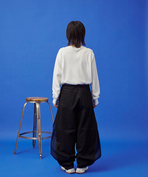 サイドダブルジップワイドデニムパンツ