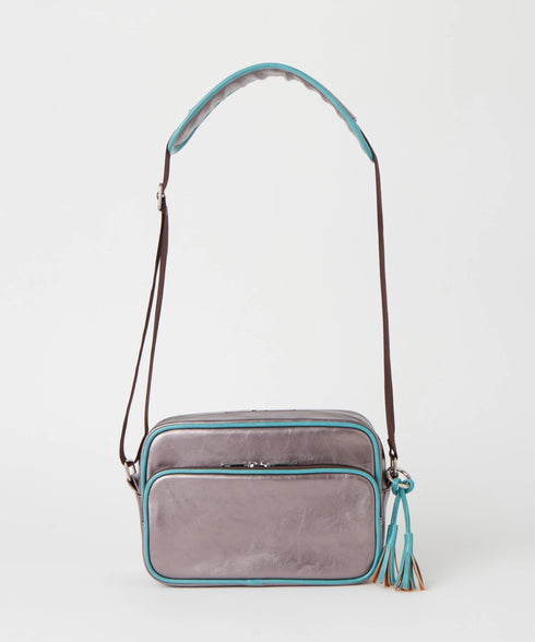 バイカラーフェイクレザーボディバッグ