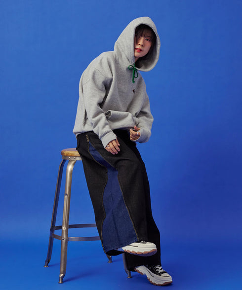 サイドダブルジップワイドデニムパンツ