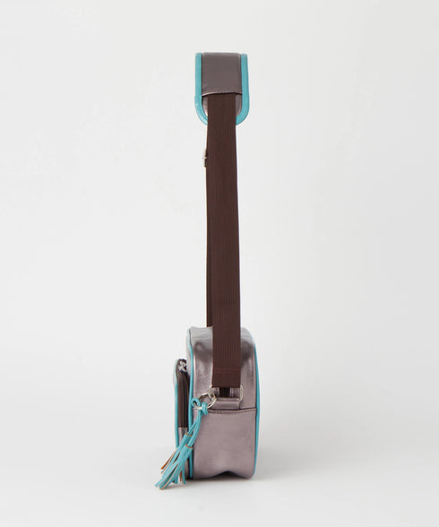 バイカラーフェイクレザーボディバッグ