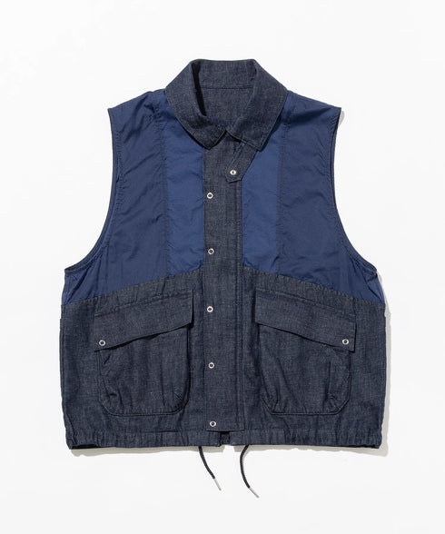 デニム/ナイロン切替ベスト