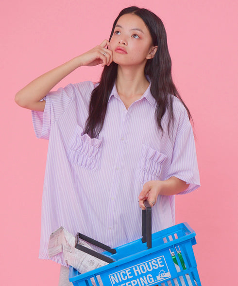 2WAYギャザーポケットビッグストライプシャツ