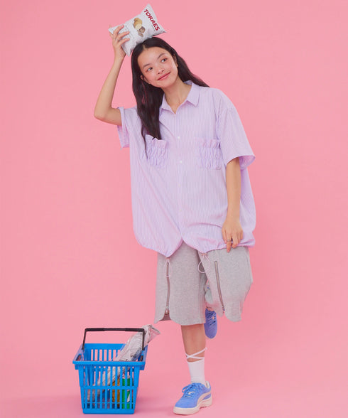 2WAYギャザーポケットビッグストライプシャツ