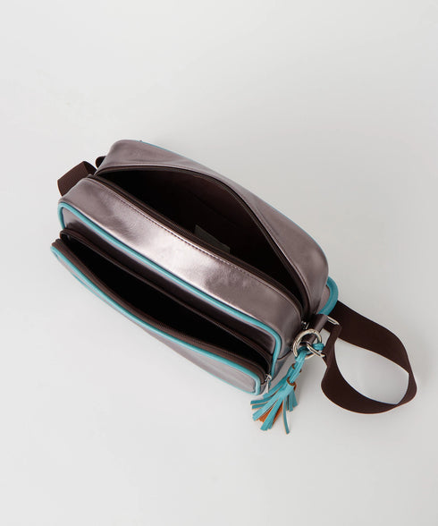 バイカラーフェイクレザーボディバッグ