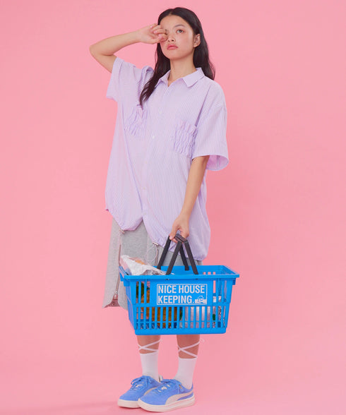 2WAYギャザーポケットビッグストライプシャツ