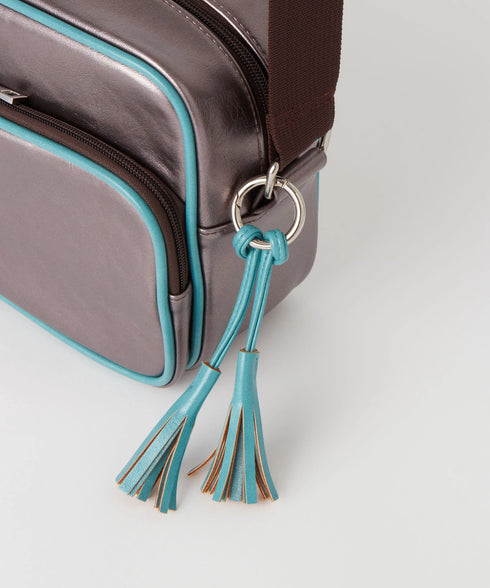 バイカラーフェイクレザーボディバッグ