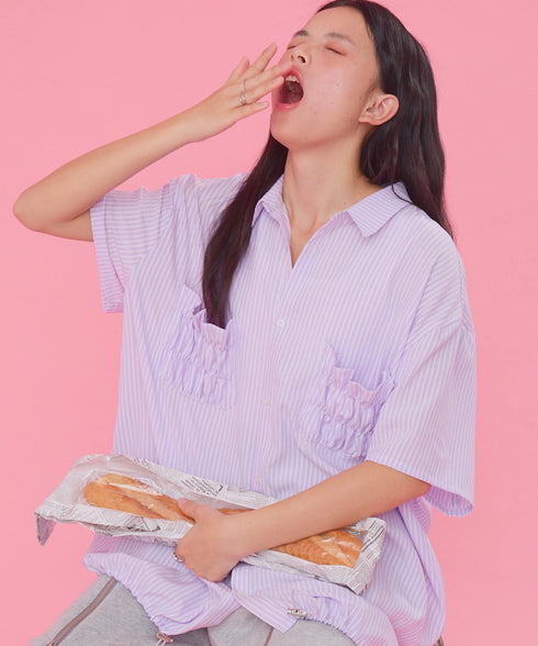 2WAYギャザーポケットビッグストライプシャツ