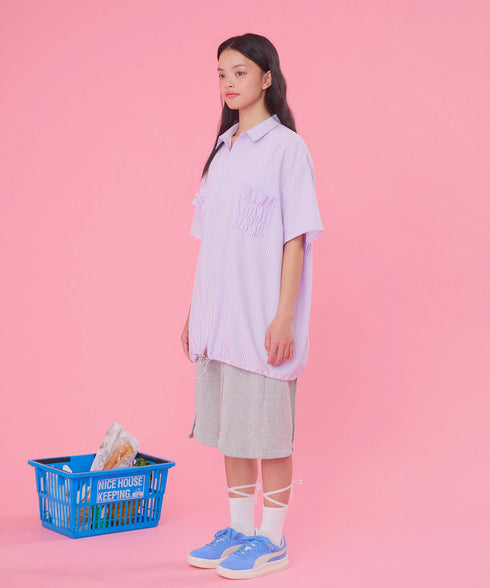 2WAYギャザーポケットビッグストライプシャツ