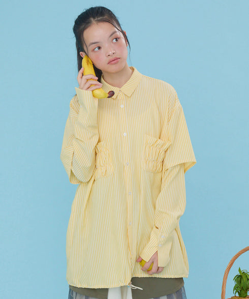2WAYギャザーポケットビッグストライプシャツ