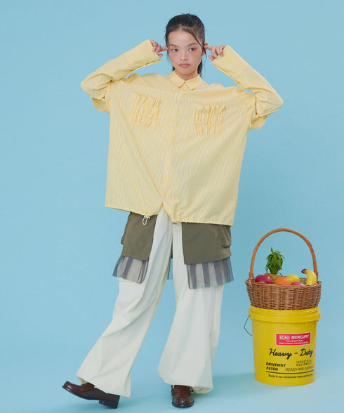 2WAYギャザーポケットビッグストライプシャツ