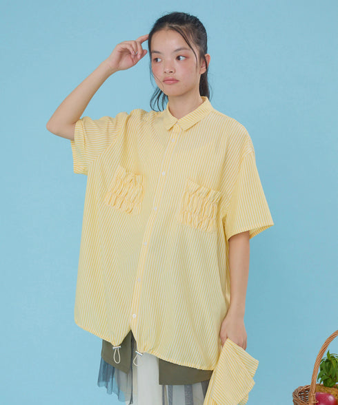 2WAYギャザーポケットビッグストライプシャツ