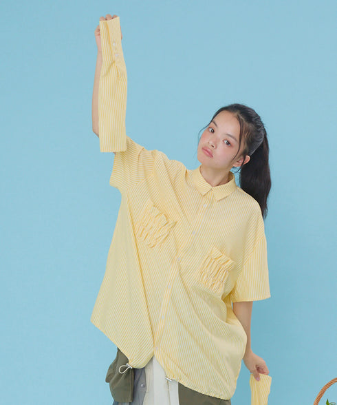 2WAYギャザーポケットビッグストライプシャツ