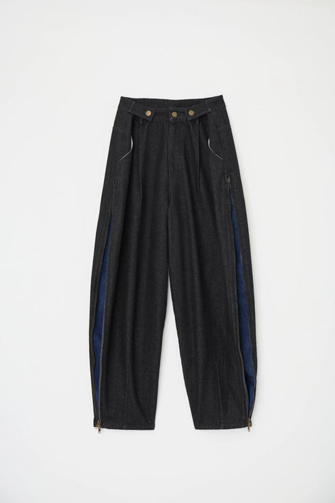 サイドダブルジップワイドデニムパンツ