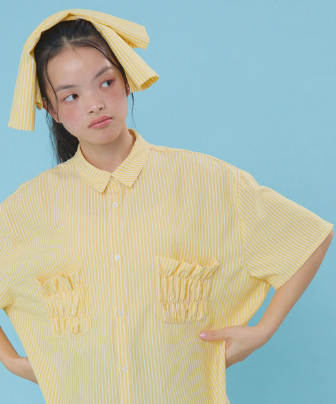 2WAYギャザーポケットビッグストライプシャツ