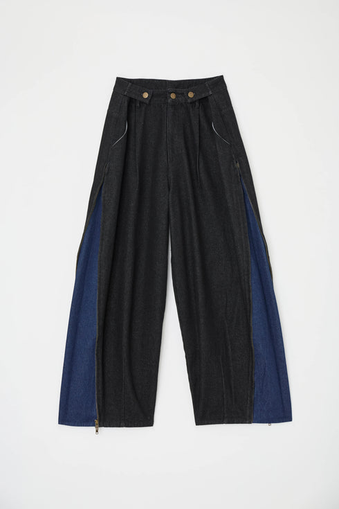 サイドダブルジップワイドデニムパンツ