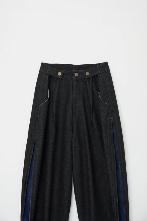 サイドダブルジップワイドデニムパンツ