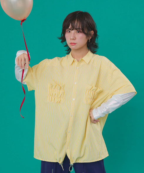 2WAYギャザーポケットビッグストライプシャツ