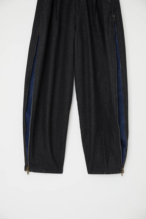 サイドダブルジップワイドデニムパンツ