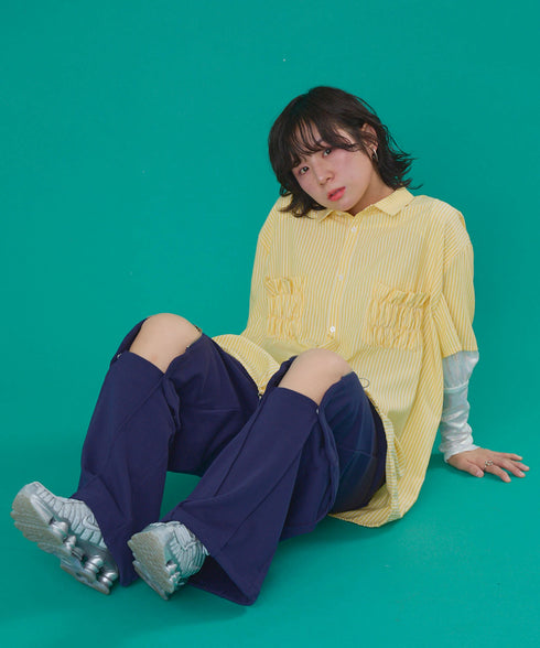 2WAYギャザーポケットビッグストライプシャツ