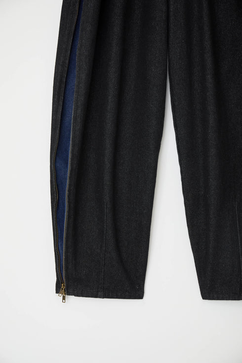 サイドダブルジップワイドデニムパンツ