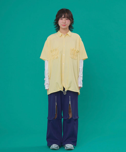 2WAYギャザーポケットビッグストライプシャツ