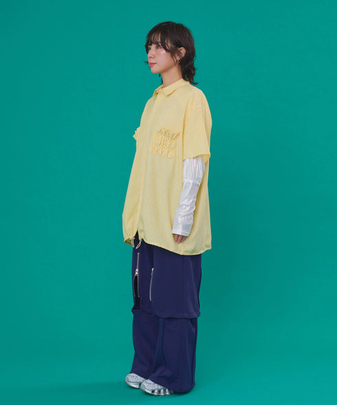 2WAYギャザーポケットビッグストライプシャツ