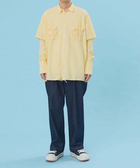 2WAYギャザーポケットビッグストライプシャツ