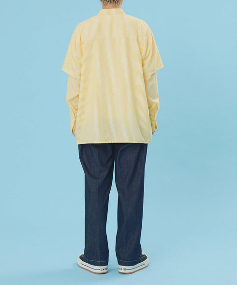 2WAYギャザーポケットビッグストライプシャツ