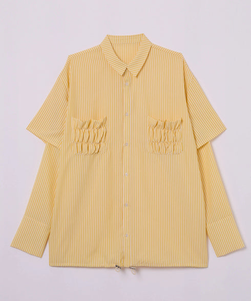 2WAYギャザーポケットビッグストライプシャツ