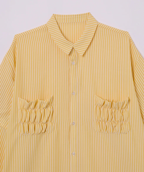 2WAYギャザーポケットビッグストライプシャツ