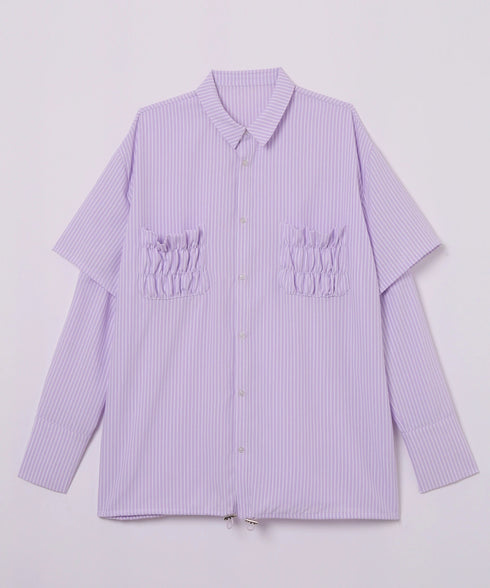 2WAYギャザーポケットビッグストライプシャツ