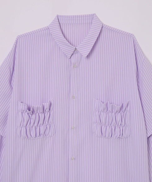 2WAYギャザーポケットビッグストライプシャツ