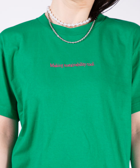 ラウンドボディ エンブロイダリーTシャツ"Making sustainability cool."