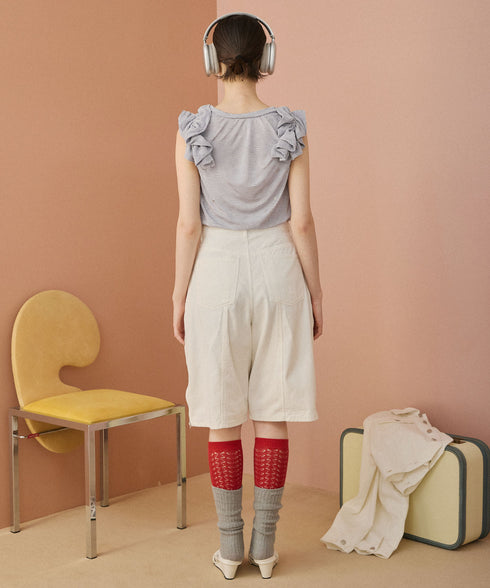 サイドジップボーイフレンドハーフデニムパンツ