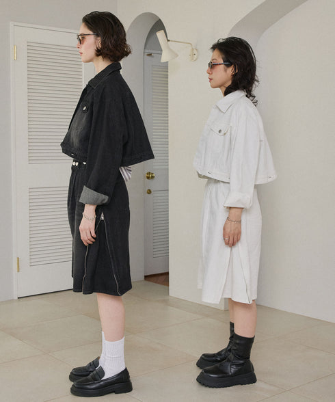 サイドジップボーイフレンドハーフデニムパンツ