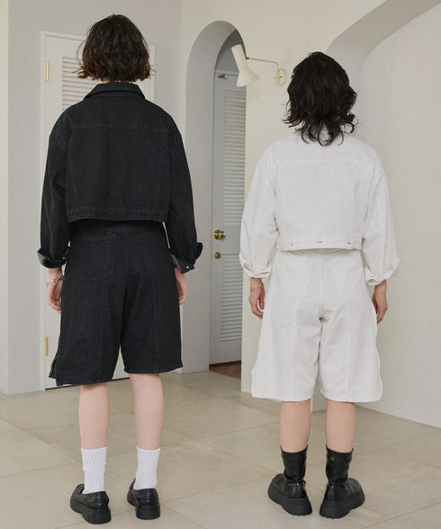 サイドジップボーイフレンドハーフデニムパンツ