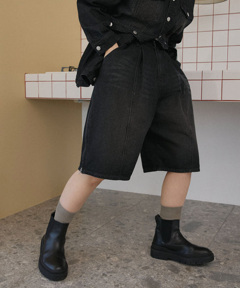 サイドジップボーイフレンドハーフデニムパンツ