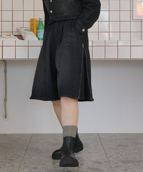 サイドジップボーイフレンドハーフデニムパンツ