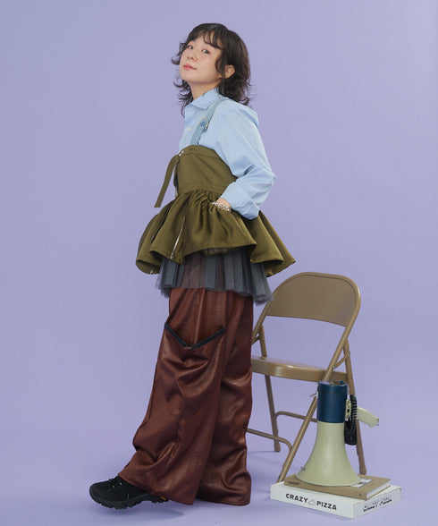 レザーライクアウトポケットカーゴパンツ